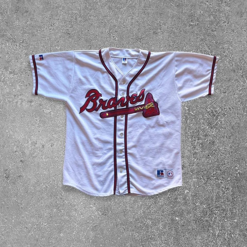 Vintage Russell Athletic Atlanta Braves MLB Jersey White XXL Made in USA 90s